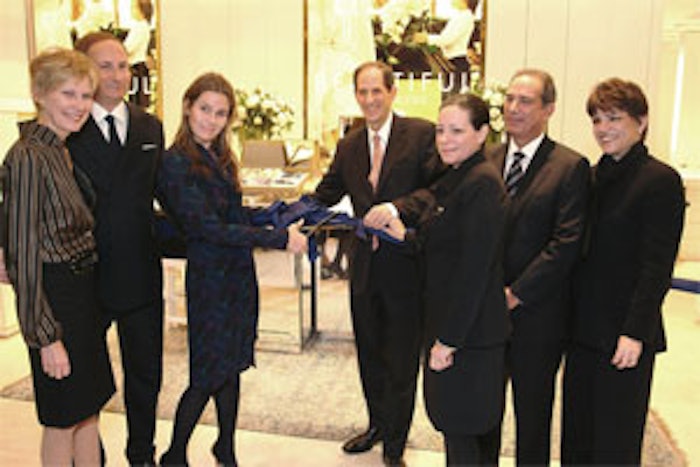From left, John Demsey; Thia Breen; Aerin Lauder; Michael Gould; Joanne Glennerster, Estée Lauder counter manager; Howard Kreitzman, vice president, cosmetics and fragrances, Bloomingdale’s; and Francine Klein, Bloomingdale’s.