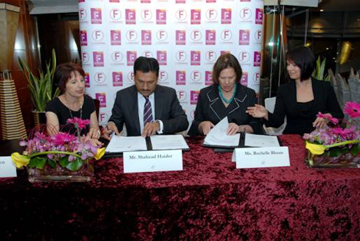 Left to Right: Mary Ellen Lapsansky, vice president, The Fragrance Foundation; Shahzad Haider, chairman, The Fragrance Foundation Arabia; Rochelle Bloom, president, The Fragrance Foundation; Gritt Pannier, president, The Fragrance Foundation Arabia; sign The Fragrance Foundation Arabia partnership at a ceremony at The Fairmont Hotel, Dubai.