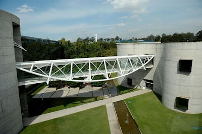 Natura's corporate facilities, just outside of São Paulo, back up to an eucalyptus forest (used for paper production in Brazil). The company is replacing the non-native trees with native trees.