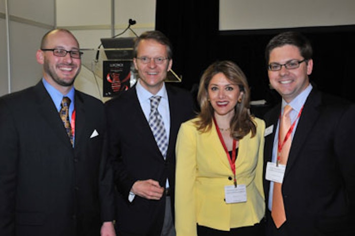Jeff Falk, senior editor, GCI magazine; Florian Kohler, CEO, Buttenpapierfabrik Gmund GmbH; Sheherazade Chamlou, vice president of marketing and global Account Executive, SGD N.A.; Donald R. Droppo, Jr., senior vice president, marketing and sales, Curtis Packaging; discussed sustainable packaging ideas, innovations and implications for brand owners at Luxe Pack New York’s “What’s New in Sustainable Packaging from Exhibitors.”
