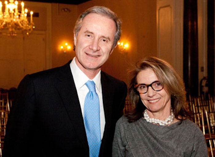 Fabrizio Freda, president and CEO, The Estée Lauder Companies, Inc., and Carlotta Jacobson, president, CEW, at Newsmaker Forum in New York City.