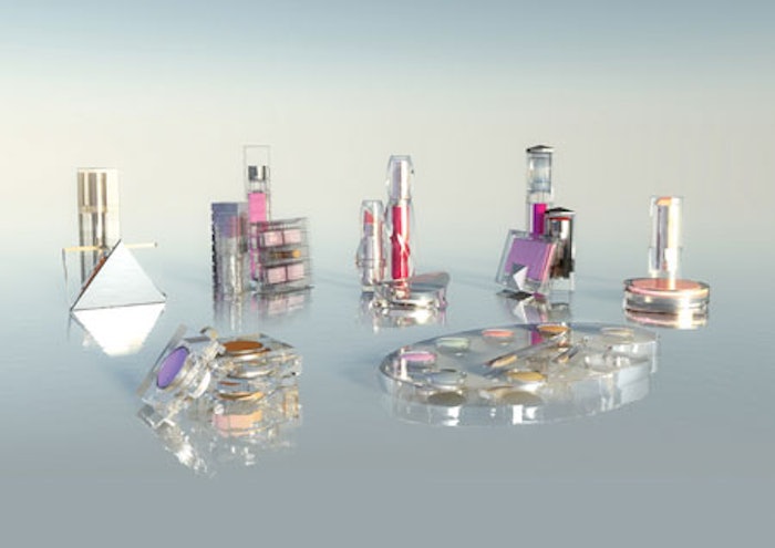 Back row, from left: Triad (Leidel Corporation), Prive (Pieriplast of Peru), Swirl (Jackel Cosmetics Ltd.), Chic (Axilone) and Halo (Alcan Packaging Beauty of Brazil). Front row: Puzzle and Palette (both by Plasmetik Precision Molding Company, Ltd.).