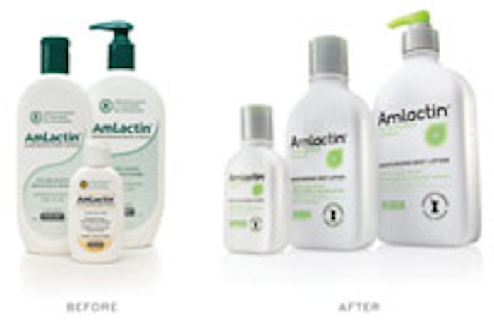 Before and after photos for a packaging redesign for AmLactin products