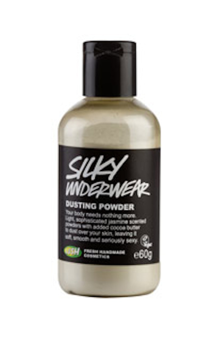 LUSH's Silky Underwear Dusting Powder features the brand's new label.