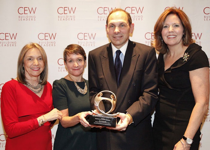 From left, Carlotta Jacobson, president, CEW; Kate Sweeney, executive director, CEW Foundation; Bob McDonald, chairman, president and CEO, P&G; Gina Drosos, chairwoman, CEW Foundation Board; at 2012 Beauty of Giving luncheon. P&G was honored for its longstanding support of the Cancer and Careers program.