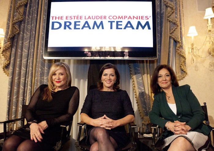 From left, Jennifer Balbier, senior VP, global product development, Artistry Brands (overseeing MAC Cosmetics, Bobbi Brown, and Smashbox); Anne Carullo, senior VP, global product development, Estée Lauder and Tom Ford Beauty; and Karyn Khoury, senior VP, corporate fragrance development worldwide, The Estée Lauder Companies Inc.