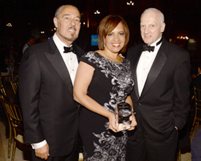 Honoring beauty: (from left) Marc Rosen, Sheryl Adkins-Green and Thomas F. Schutte celebrate as part of the 2014 Art of Packaging Award Gala in Manhattan
