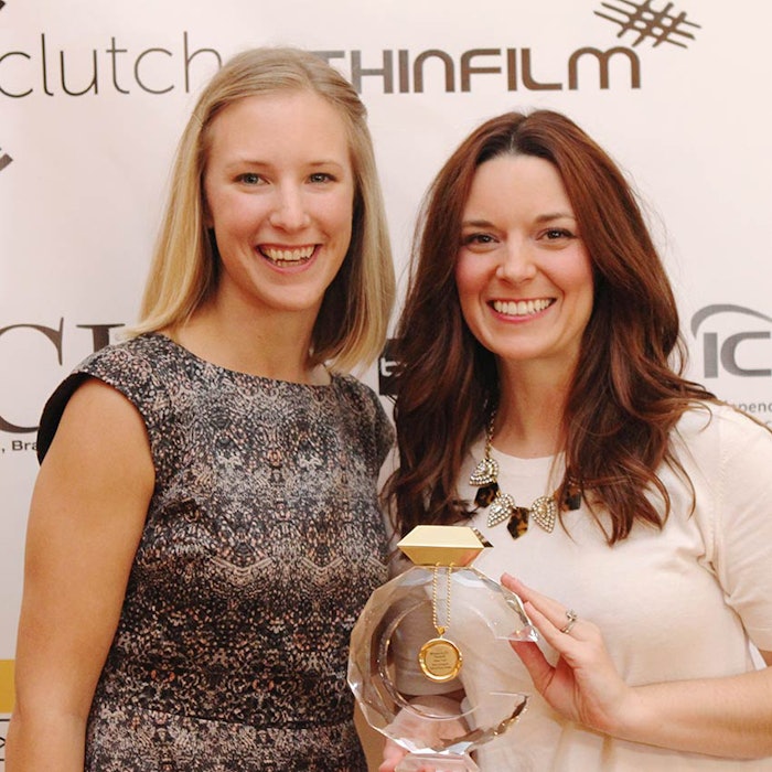 From left: Shawna Polivka and Chrissy Montera (both Bath & Body Works) accepted Best Instagram at the #beauty20 Awards in New York, November 5, 2015.