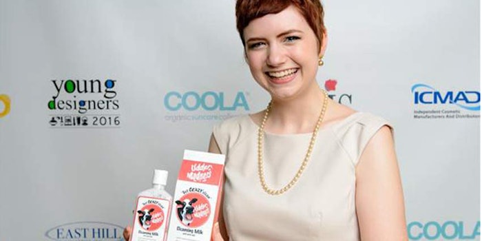 First Place winner Nicole Shepherd, Academy of Art, Chicago, with her design, 'Udder Madness.'(Courtesy of ICMAD/Jessica Sterling - photographer)