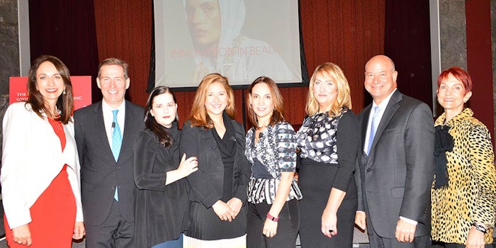 From left: FGI board member Caroline Fabrigas (Scent Marketing Institute), Peter Jueptner, (Estée Lauder), Emily Dougherty (Elle), Brigitte King (Kiehl’s Since 1851), Elana Drell-Szyfer (Laura Geller Beauty), Alicia Valencia (HSN), Rich Gersten (Tengram Capital Partners) and FGI board member Karen Young (The Young Group); credit: Eric T. Michelson Photography.