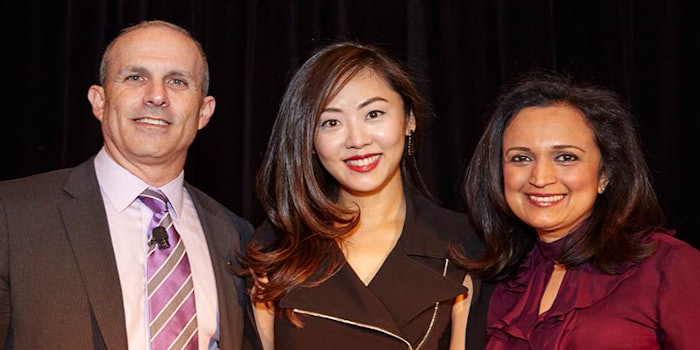 From left: Bradley Horowitz, president and CEO, AmorePacific, Sarah Lee, co-CEO and co-founder of Glow Recipe, and Priya Venkatesh, VP/DMM skin care/hair care and merchant product innovation at Sephora; courtesy of JF Productions.