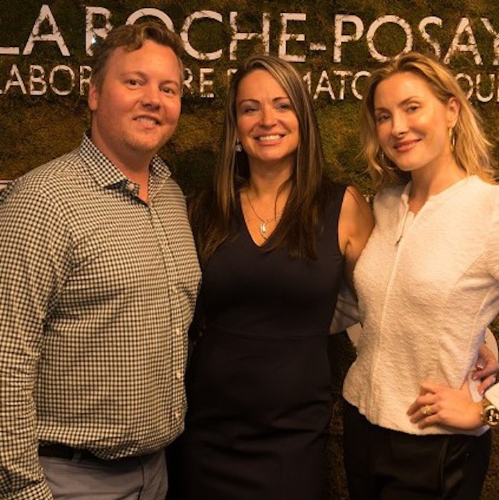 Dermatologists have teamed up with L'Oreal brands to promote a healthy skin microbiome. From left: Tyler Steele, La Roche-Posay AVP Medical & Media Relations; Kimberly Campbell, Dermatology Authority CEO, Erin Gilbert, MD.
