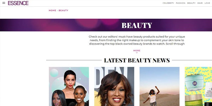 Essence's beauty portal; the lifestyle property was recently acquired by a group backed by the founder of Sundial Brands.