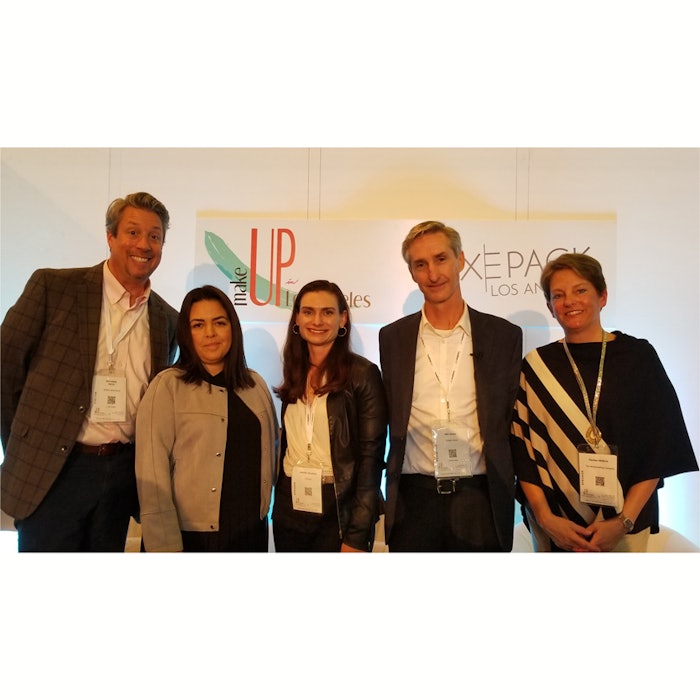 'Are You Clean & Green Enough for Your Consumer?' panel. L to R: Richard Peitz, Rose Fernandez, Jennifer Donahue, Will Visser and Denise Herich. Moderated by Global Cosmetic Industry editor in chief Jeb Gleason-Allured.