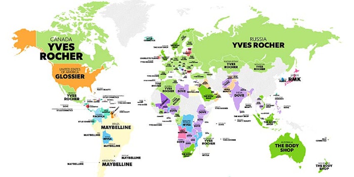 The Cosmetify Index 2019's map reveals every country's favorite beauty brand.