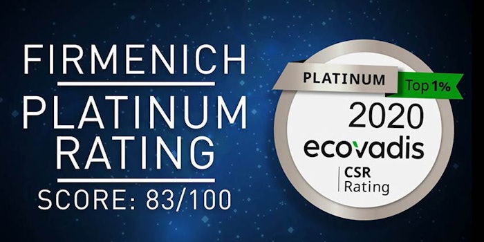 Firmenich has received the highest Platinum rating from EcoVadis for environmental and social performance.