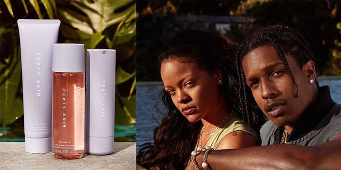 At left: Fenty Skin's initial launches; at right: Rihanna and A$AP Rocky are featured in the brand's marketing; @fentyskin Instagram.