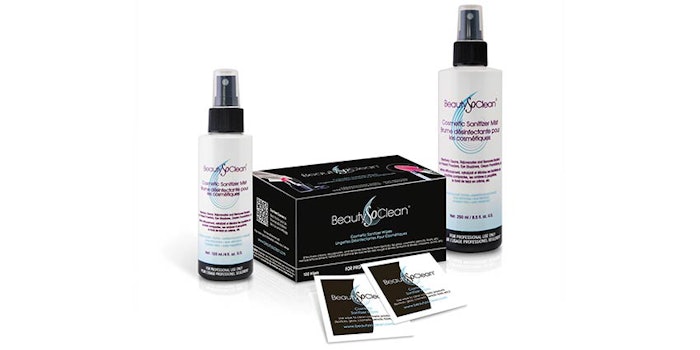 The Cosmetic Sanitizer Mist is used for powder-based products, while the Cosmetic Sanitizer Wipes are used for lipsticks and glosses, as well as eye and lip pencils.