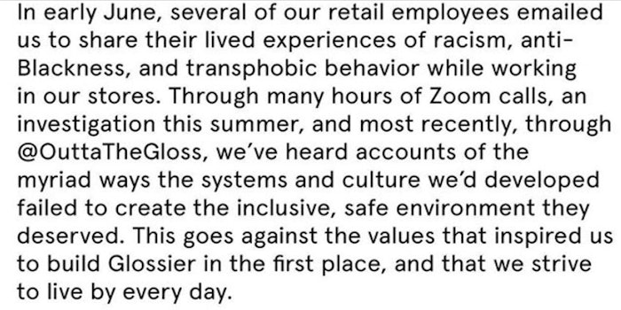 Founder and CEO of Glossier, Emily Weiss, released an apology on her Instagram