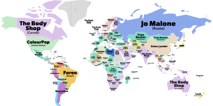 The Cosmetify Index 2019's map reveals every country's favorite beauty brand.