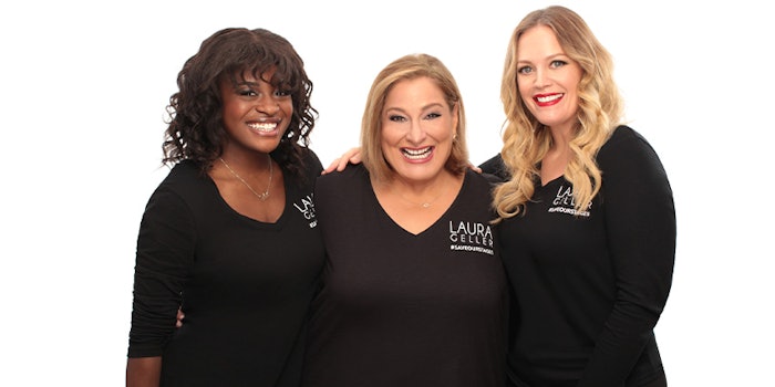 Laura Geller with Elizabeth Stanley and Celia Rose Gooding for the holiday campaign.