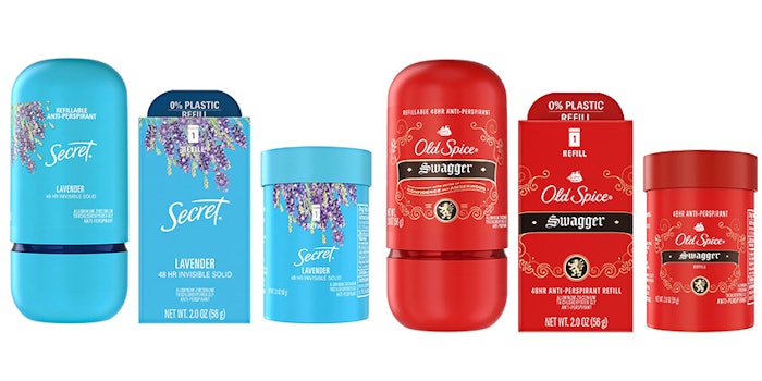 Secret and Old Spice's refillable antiperspirants and paperboard deodorants.
