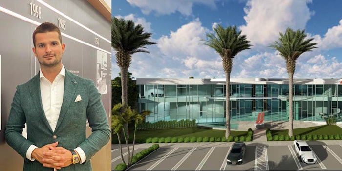 From left: Sinan Tuna, CEO of Farmasi North America, and Farmasi's forthcoming facility in Doral, Florida.