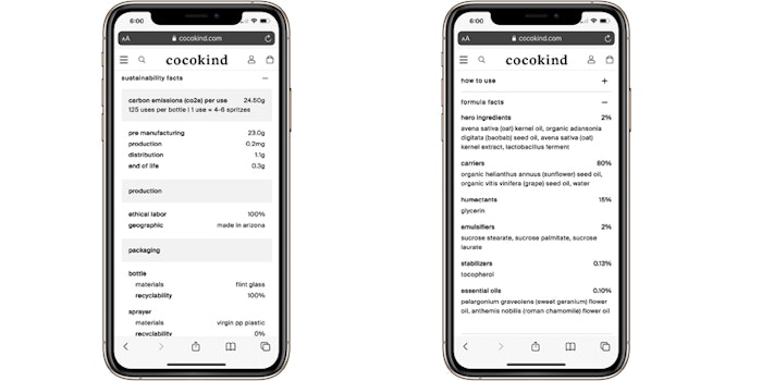 cocokind announced its Formula Facts and Sustainability Facts to be on product packaging