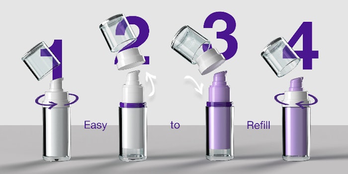Quadpack's Regula Airless Refill is metal-free and can be refilled for sustainability.