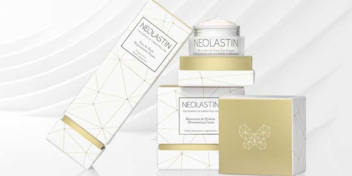 The Neolastin line includes: Face and Neck Regenerative Serum; Revitalize and Firm Eye Cream; and Rejuvenate and Hydrate Moisturizing Cream.