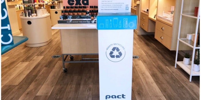 A Pact recycling bin will be found in all 10 Credo Beauty stores and in 20 Hudson's Bay locations in Canada.