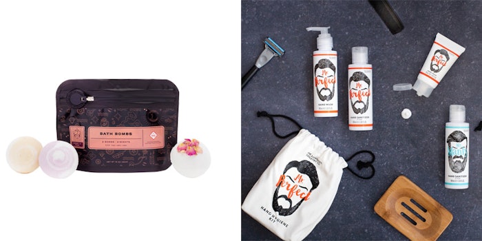 (Right to Left) Under The Rose Bath Bombs and The Somerset Toiletry Co. Mr Perfect Kit.