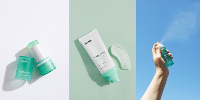 (left to right) Superfuel Serum Stick, Superlight Sunscreen and Supercharged Rest Mist.