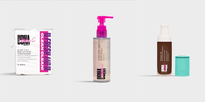 (left to right) Go AWF! 2 in 1 Water-Activated Face Wipes, Go AWF! Au Naturel Cleansing Oil and Flawless IRL Skin Perfecting Foundation.