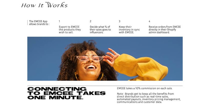 Emcee is designed to connect influencers and brands, providing commissions for the former and sales and new consumers for the latter.