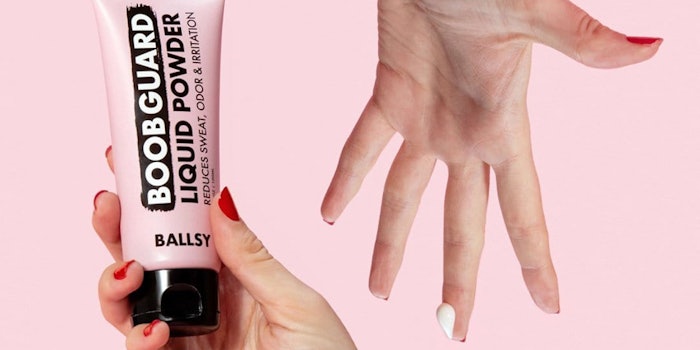 Boobguard is a cream-to-powder product that protects from sweat and irritation on the breasts or thighs.