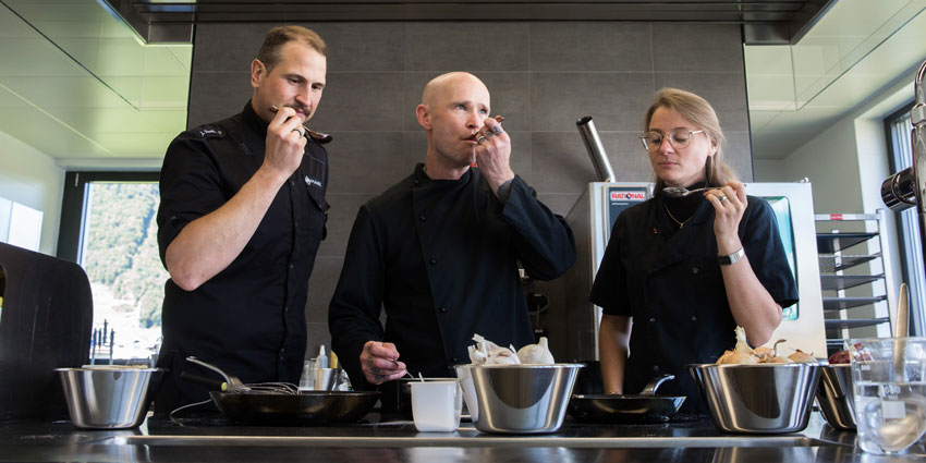 (From L) Mane chefs including J&ouml;rg Kreidler, Matthew Downes and Barbara Pr&auml;gler collaborated with formulators and R&D engineers to develop culinary stocks using Mane concentrated juices.