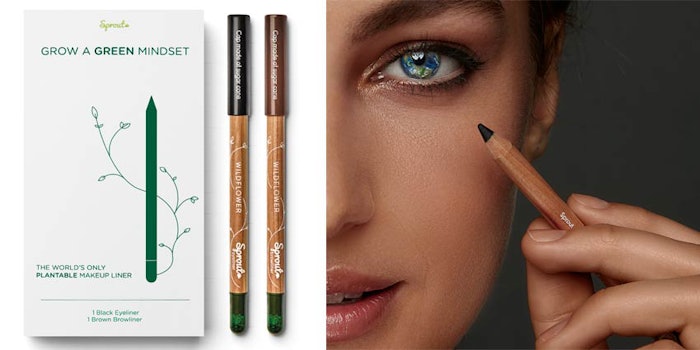 Sprout Liners for eyes and brows contains a capsule with seeds that can be planted after use and grown into wildflowers.