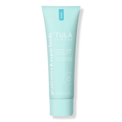 Tula’s Take Care + Polish Revitalize & Cleanse Body Exfoliator is a 3-in-1 body cleanser and exfoliator.