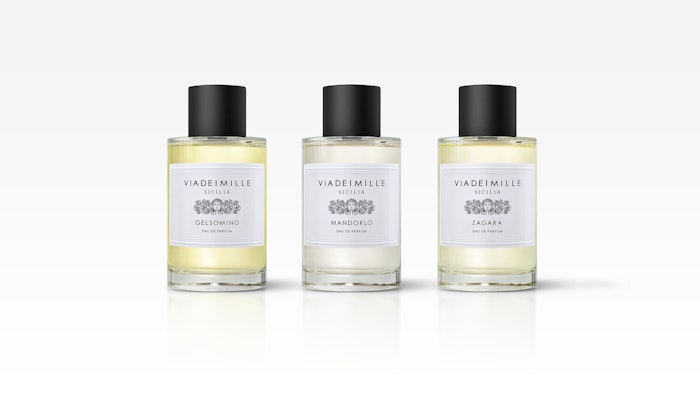 The feminine eau de parfum collection includes jasmine (gelsomino), almond (mandorlo), neroli (zagara).