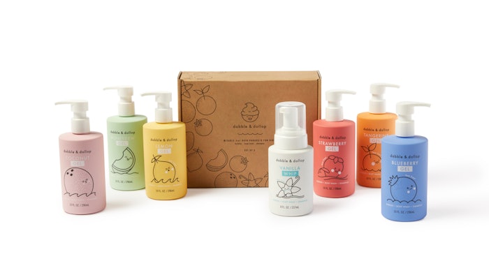 Dabble & Dollop's debut product is the 3-in-1 shampoo, body wash and bubble bath mixables, designed for children.