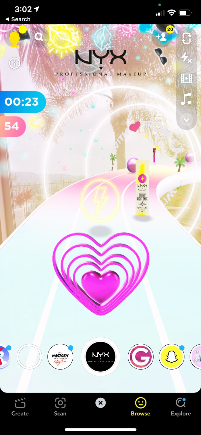 The 2022 Super Drop from NYX Professional Makeup features two custom AR Snapchat lenses, a Facial Lens and a World Lens, offering immersive AR experiences for a gamified look at the brand's collection.