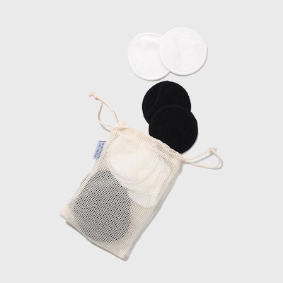 Reusable Cleansing Rounds are made from 80% bamboo fiber and 20% polyester and come with a mesh bag for machine washing.