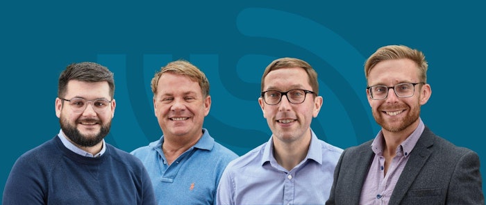 (Left to Right): Jamie Chesnutt, Martin Blanchard and Alec Foster with Paul Pickering, who has been promoted to global head of sales.