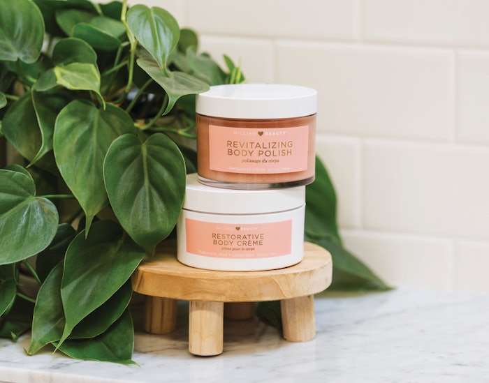 Overnight Labels worked with Willing Beauty to create a pressure-sensitive label featuring gold cold foil lettering on its Restorative Body Cream and Revitalizing Body Polish.