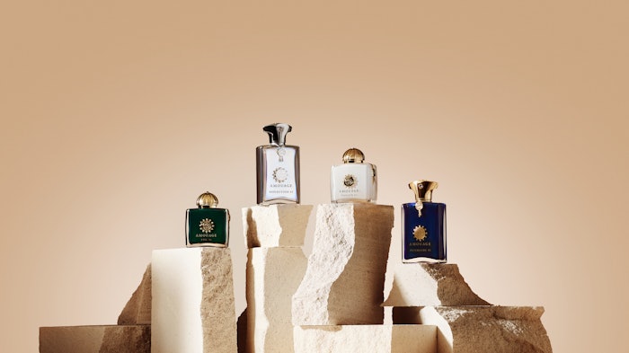 Amouage Exceptional Extract collection features five scents (L to R): Epic 57, Reflection 45, Honour 43 and Interlude 53.