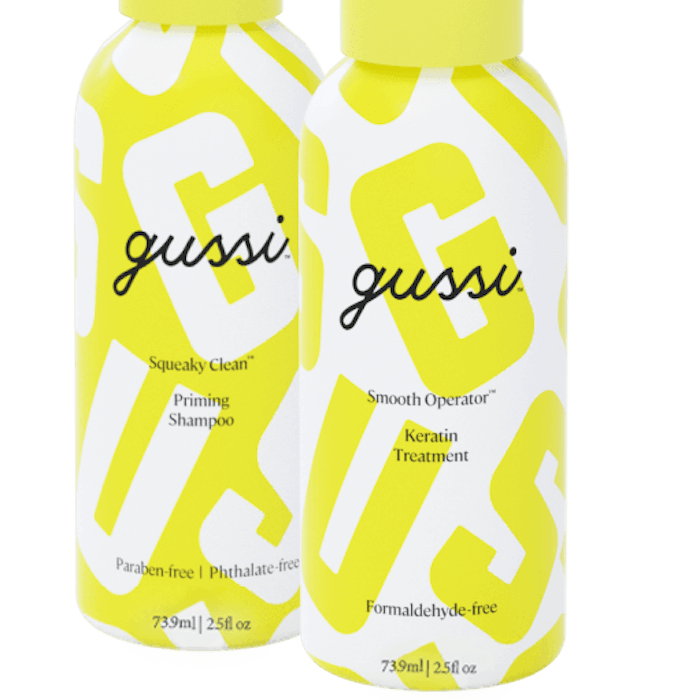 Gussi At-home Keratin Treatment Kit kit comes with a priming shampoo and the keratin treatment.