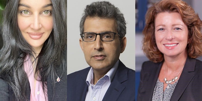(L to R) Farah K. Ahmed (Fragrance Creators), Sumit Basin (Estee Lauder) and Cynthia Reichard (Arylessence) unite for the 'Fragrance Stewardship in a Digital Age' session.'