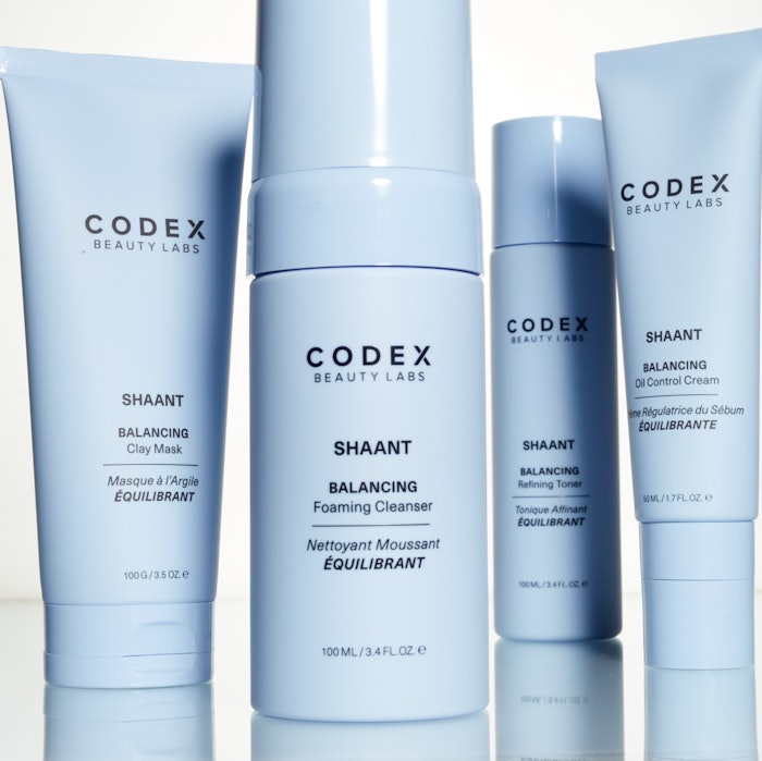 Codex Beauty Labs launched its Shaant collection with four topical products targeting oily and acne-prone skin: the Balancing Clay Mask, Balancing Foaming Cleanser, Balancing Refining Toner and Balancing Oil Control Cream.
