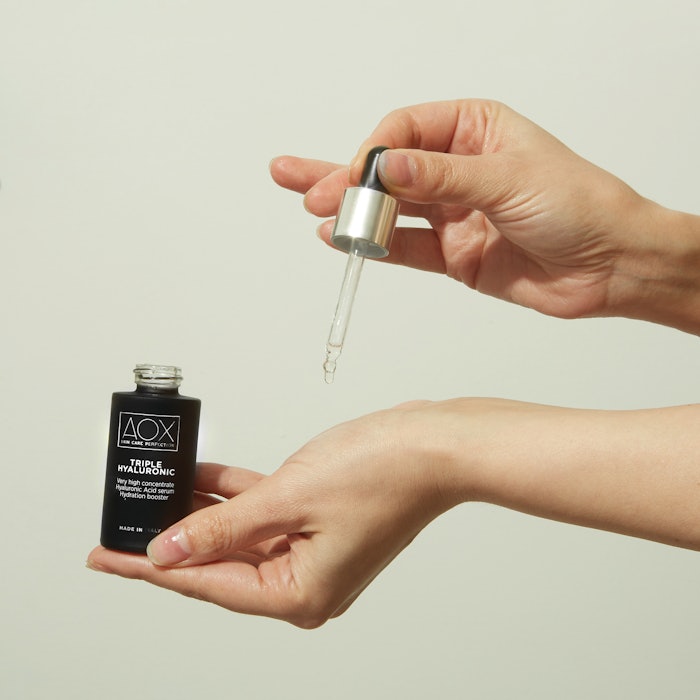 As seen at Cosmoprof: AOX’s Triple Hyaluronic serum features vitamin C, ferulic acid and phytic acid.